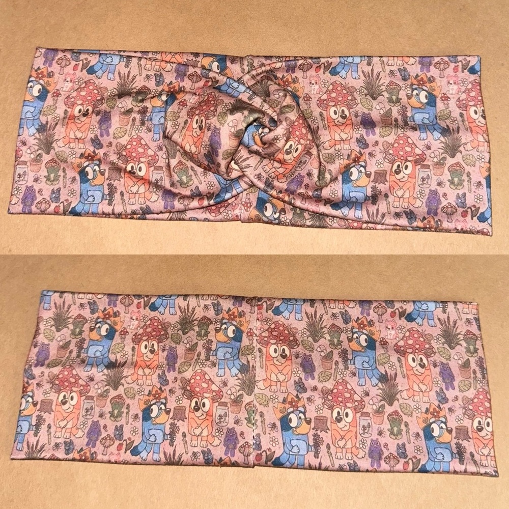 Cottagecore bluey mushrooms twist front headband new